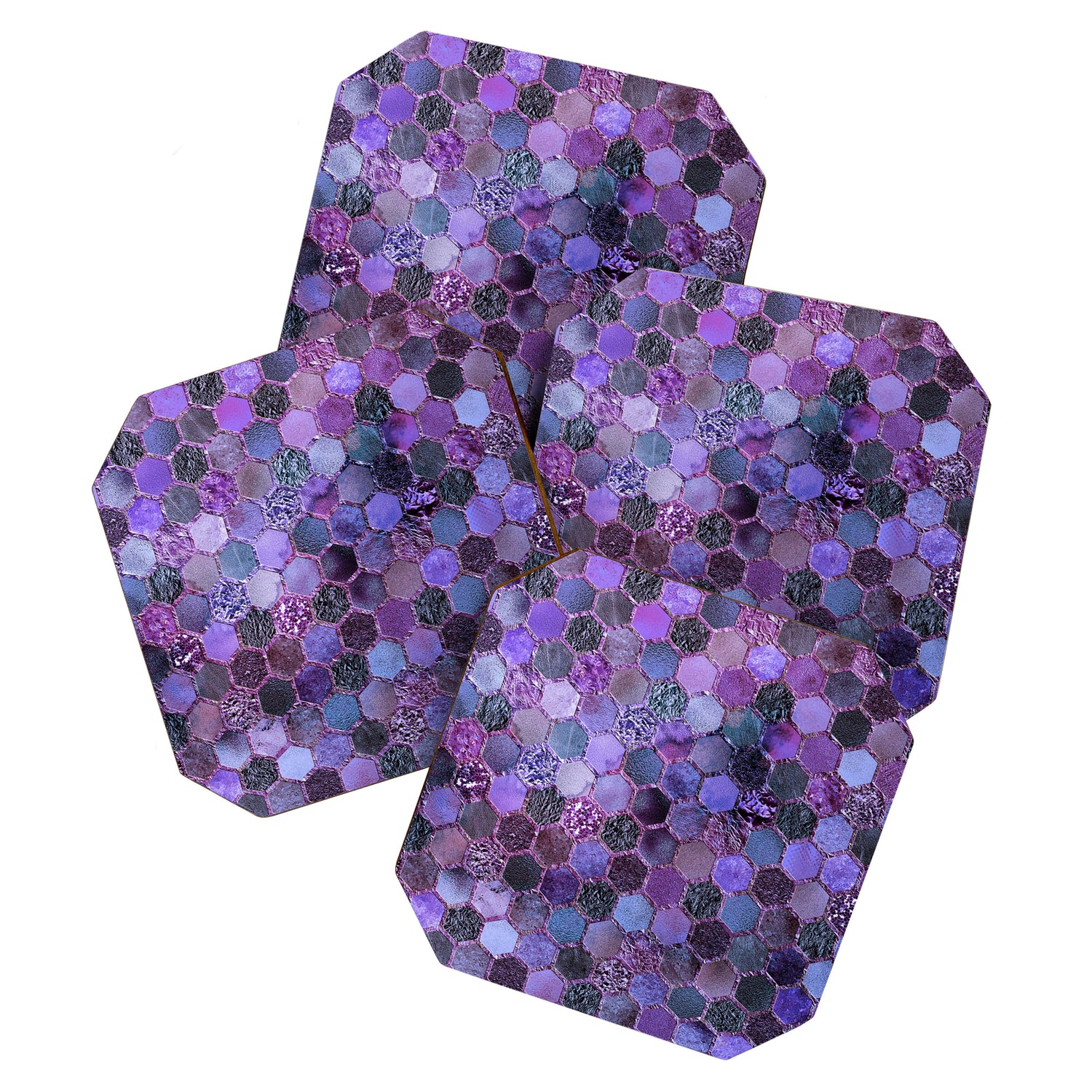 Purple geometric hexagonal elegant & luxury pattern Coaster Gallery Image 1