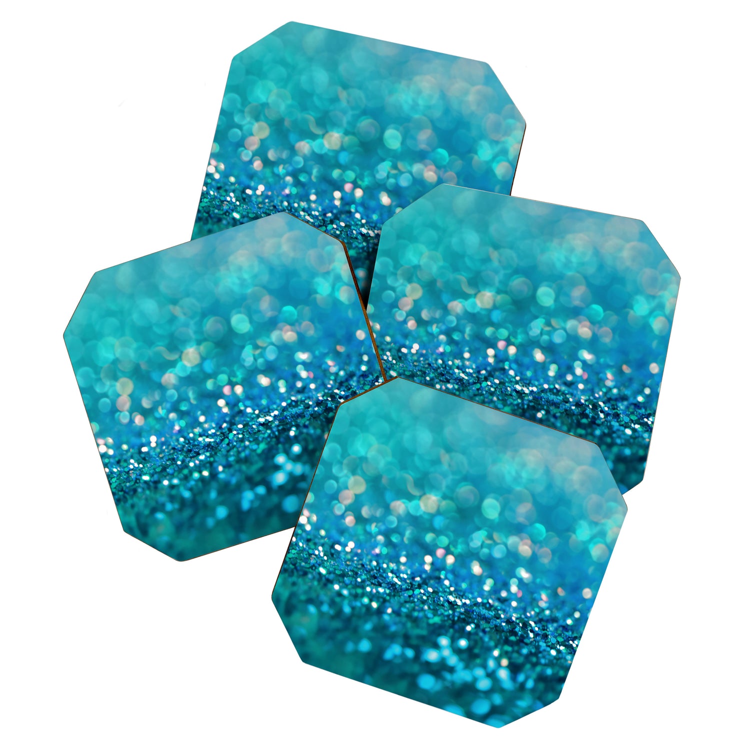 Teal turquoise blue shiny glitter print effect - Sparkle Luxury Backdrop Coaster Gallery Image 1