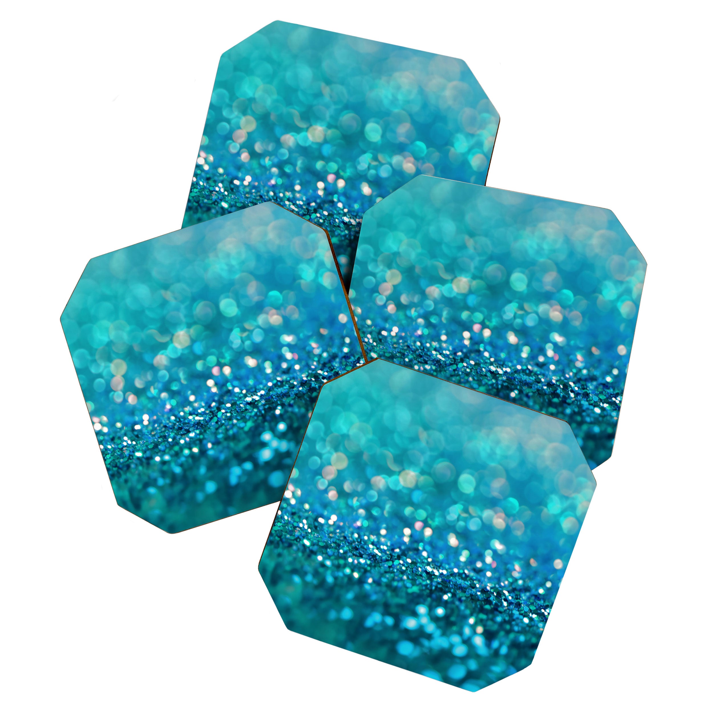 Teal turquoise blue shiny glitter print effect - Sparkle Luxury Backdrop Coaster Gallery Image 1