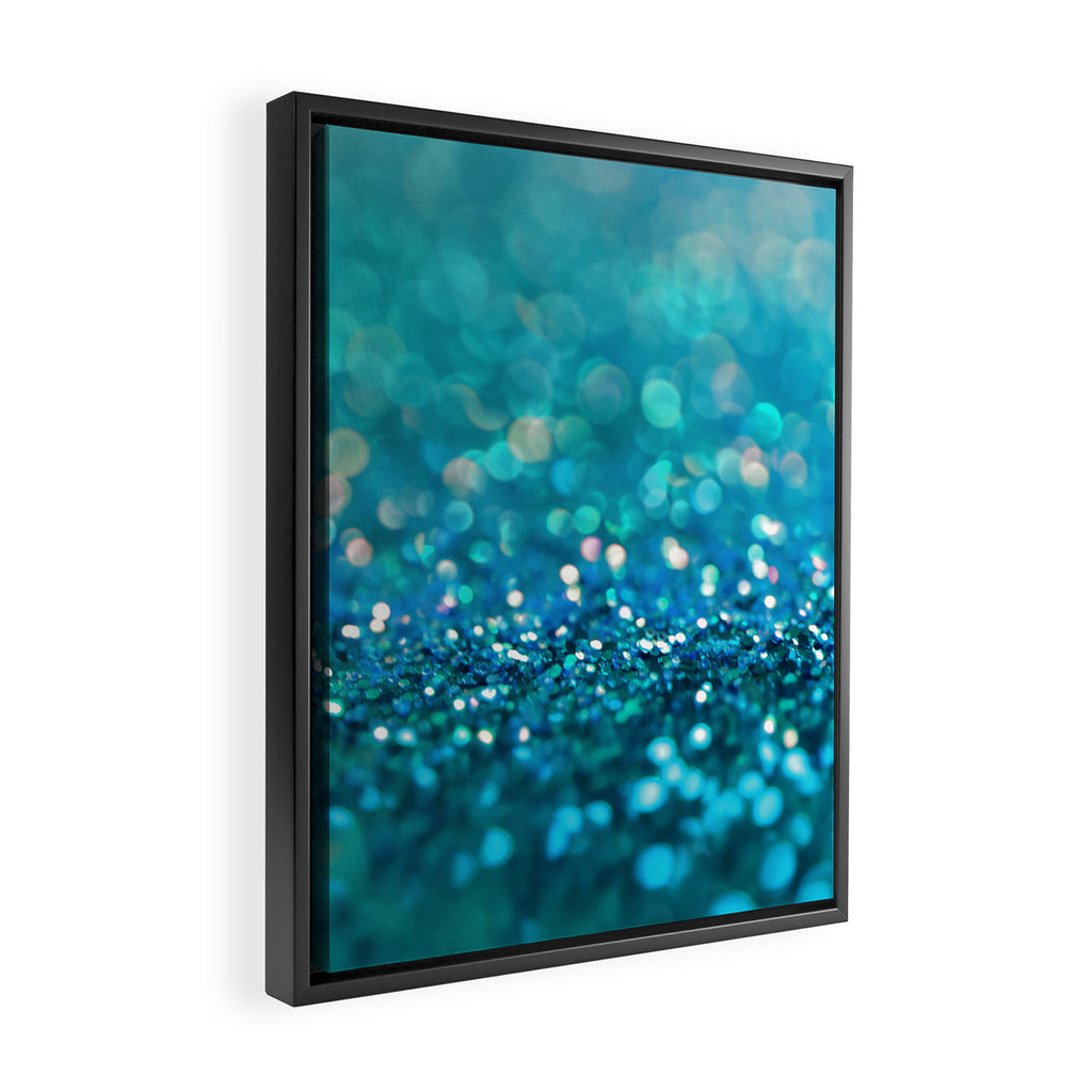 Teal turquoise blue shiny glitter print effect - Sparkle Luxury Backdrop Framed Canvas Print Gallery Image 2