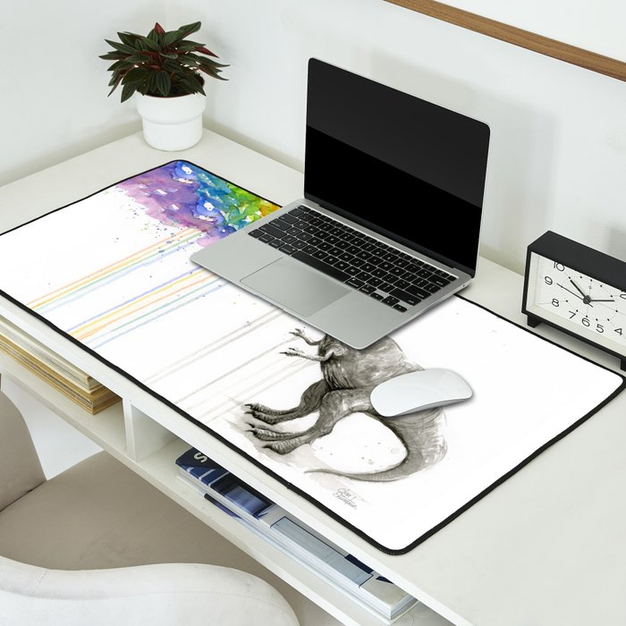 T-Rex Dinosaur Rainbow Puke Taste the Rainbow Watercolor Desk Mat Gallery Image 2