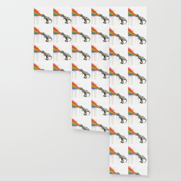 T-Rex Dinosaur Rainbow Puke Taste the Rainbow Watercolor Wallpaper Gallery Image 3