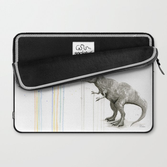 T-Rex Dinosaur Rainbow Puke Taste the Rainbow Watercolor Laptop Sleeve Gallery Image 2