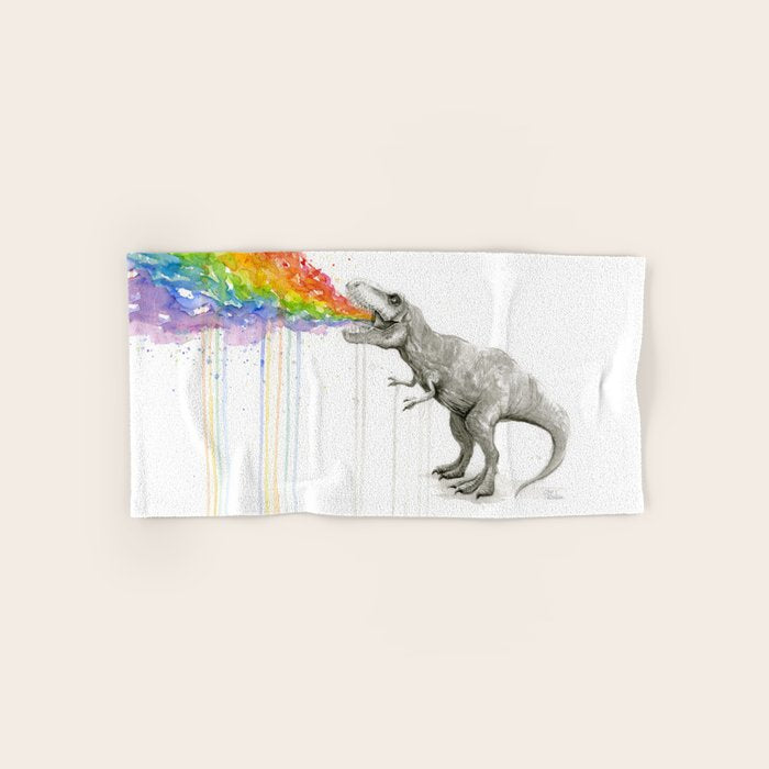T-Rex Dinosaur Rainbow Puke Taste the Rainbow Watercolor Bath Towel Gallery Image 1