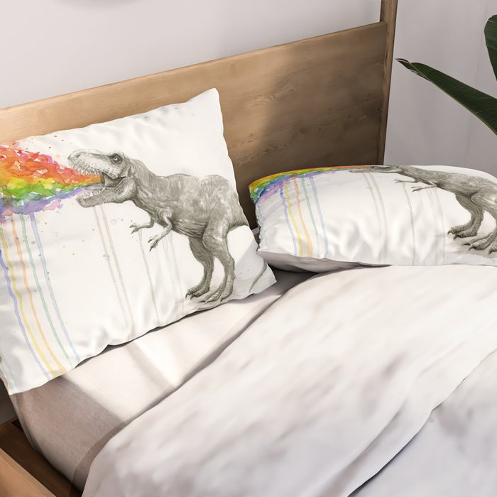 T-Rex Dinosaur Rainbow Puke Taste the Rainbow Watercolor Pillow Sham Gallery Image 2