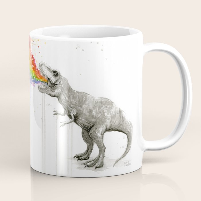 T-Rex Dinosaur Rainbow Puke Taste the Rainbow Watercolor Coffee Mug Gallery Image 1