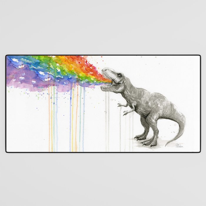 T-Rex Dinosaur Rainbow Puke Taste the Rainbow Watercolor Desk Mat Gallery Image 3