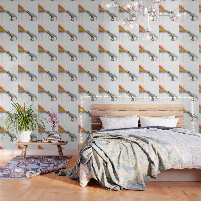 T-Rex Dinosaur Rainbow Puke Taste the Rainbow Watercolor Wallpaper Gallery Image 3
