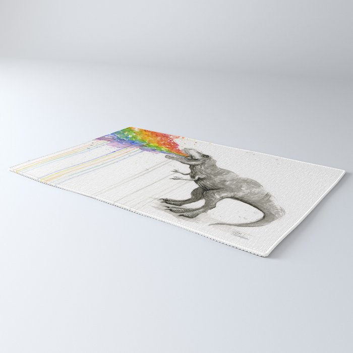T-Rex Dinosaur Rainbow Puke Taste the Rainbow Watercolor Rug Gallery Image 3