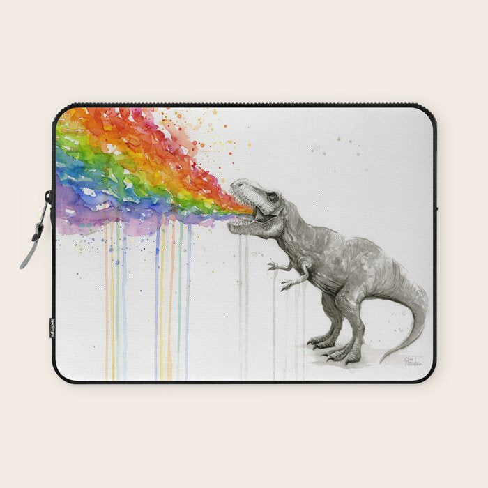 T-Rex Dinosaur Rainbow Puke Taste the Rainbow Watercolor Laptop Sleeve Gallery Image 1