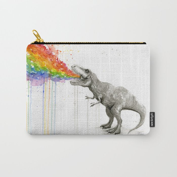 T-Rex Dinosaur Rainbow Puke Taste the Rainbow Watercolor Carry All Pouch Gallery Image 1