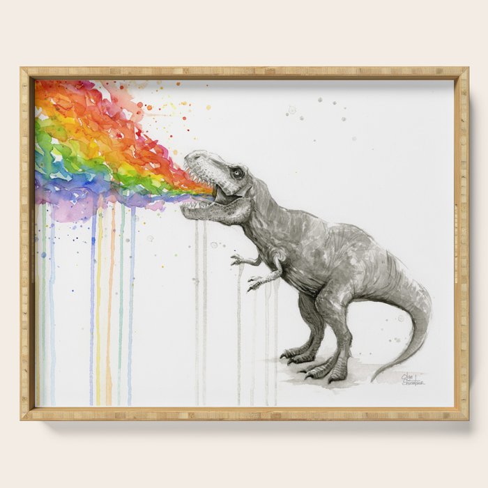 T-Rex Dinosaur Rainbow Puke Taste the Rainbow Watercolor Serving Tray Gallery Image 1