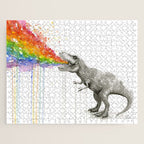 T-Rex Dinosaur Rainbow Puke Taste the Rainbow Watercolor Jigsaw Puzzle Gallery Image 1