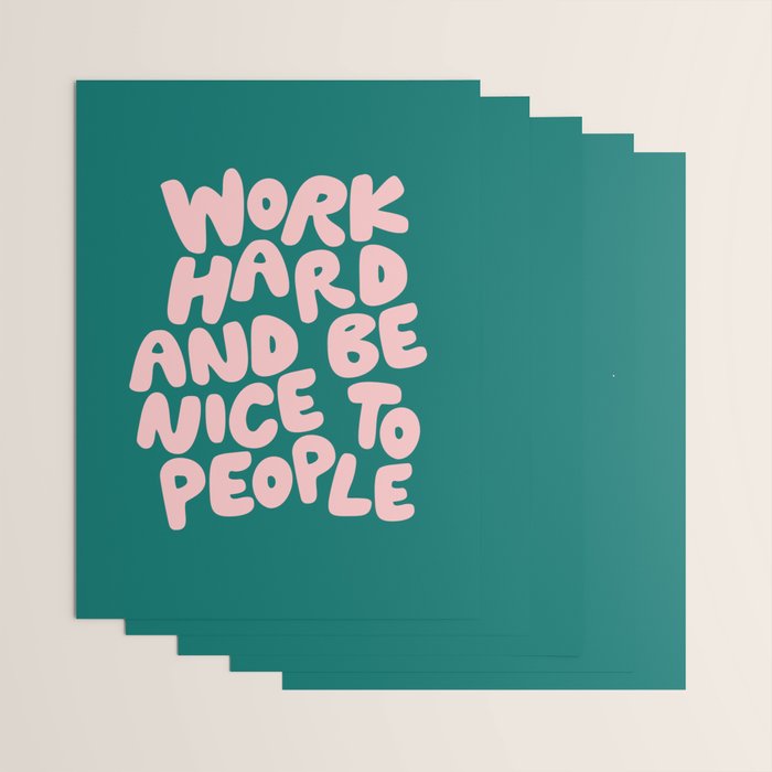 Work Hard and Be Nice to People in Green and Peach Pink Wrapping Paper Gallery Image 3