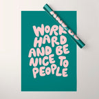 Work Hard and Be Nice to People in Green and Peach Pink Wrapping Paper Gallery Image 1