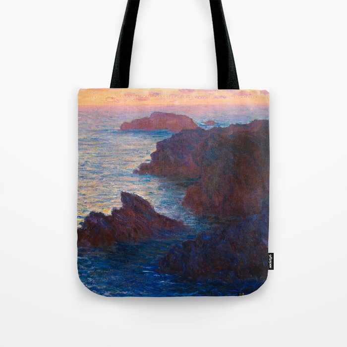 Claude Monet Impressionist Landscape Oil Painting Sunset At Sea Cliffs Ocean Cliff Landscape Tote Bag Gallery Image 1