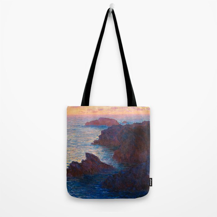 Claude Monet Impressionist Landscape Oil Painting Sunset At Sea Cliffs Ocean Cliff Landscape Tote Bag Gallery Image 2