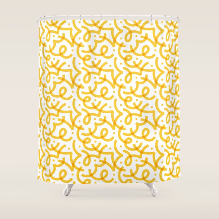 Fun yellow line doodle pattern Shower Curtain Gallery Image 1