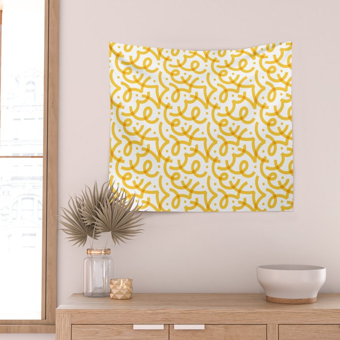 Fun yellow line doodle pattern Wall Tapestry Gallery Image 2