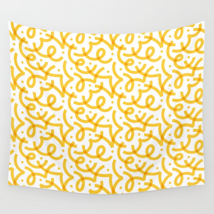 Fun yellow line doodle pattern Wall Tapestry Gallery Image 4