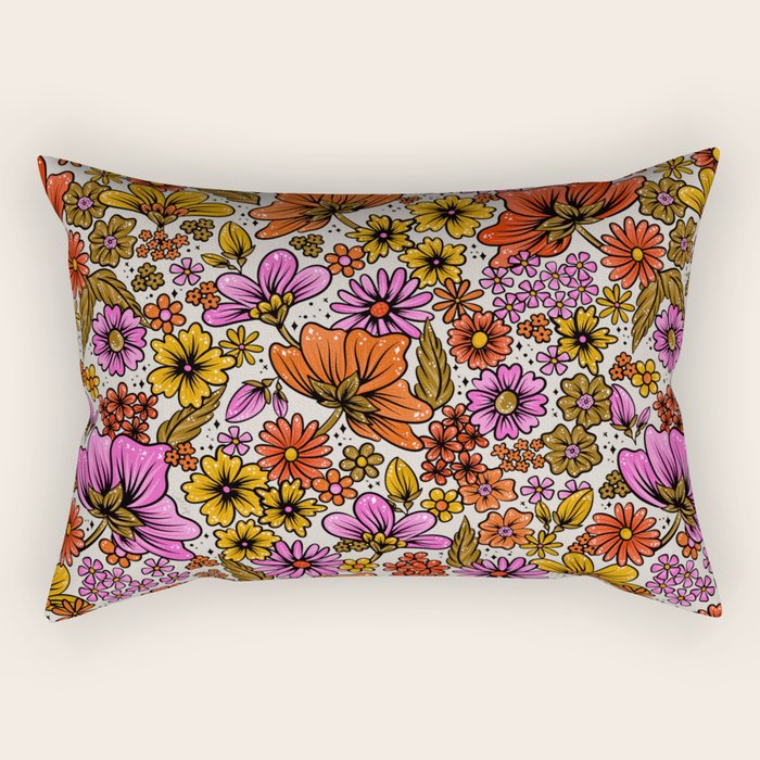 Retro Flower Power - Pink & Red Rectangular Pillow Gallery Image 1