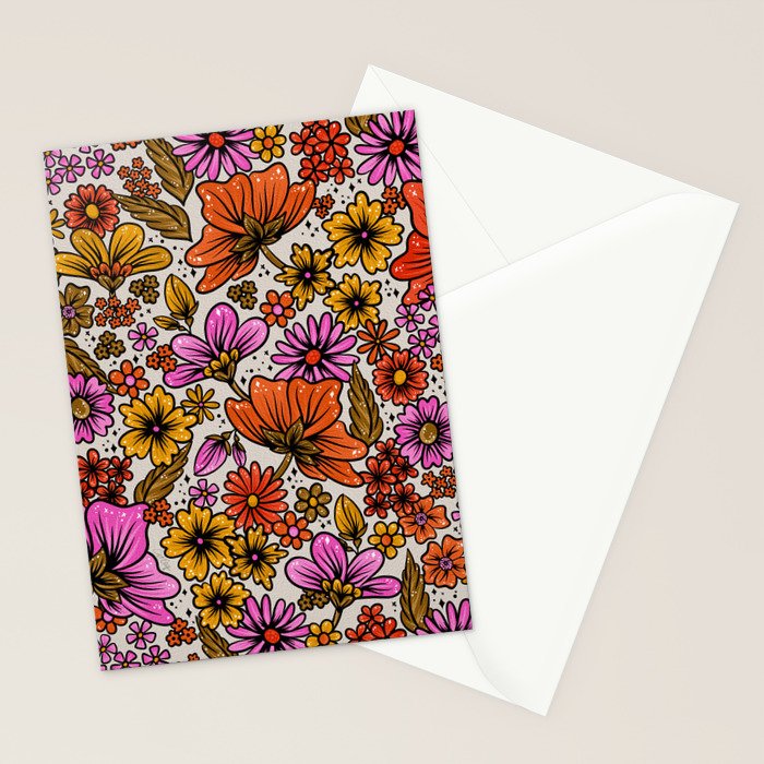 Retro Flower Power - Pink & Red Stationery Card Gallery Image 2