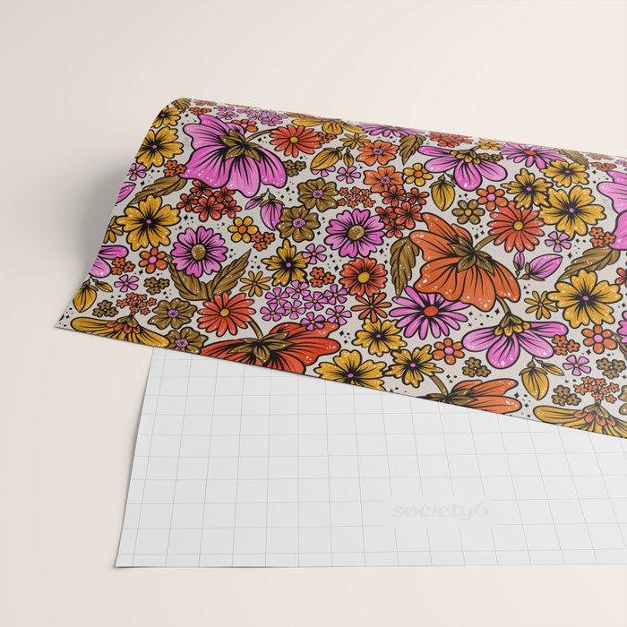 Retro Flower Power - Pink & Red Wrapping Paper Gallery Image 2