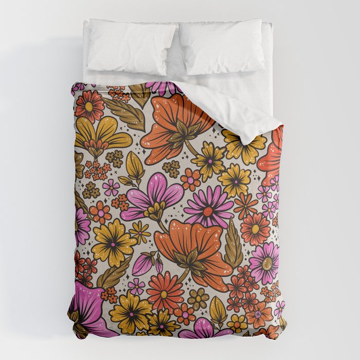 Retro Flower Power - Pink & Red Duvet Cover Gallery Image 6