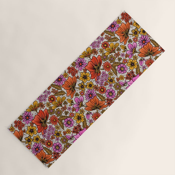 Retro Flower Power - Pink & Red Yoga Mat Gallery Image 1