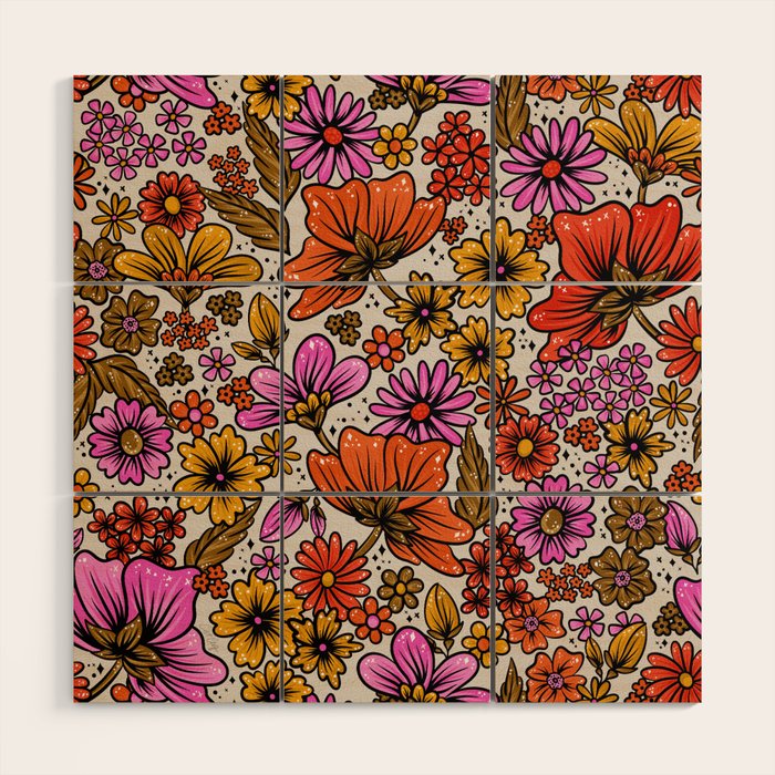 Retro Flower Power - Pink & Red Wood Wall Art Gallery Image 1