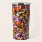 Retro Flower Power - Pink & Red Travel Mug Gallery Image 1