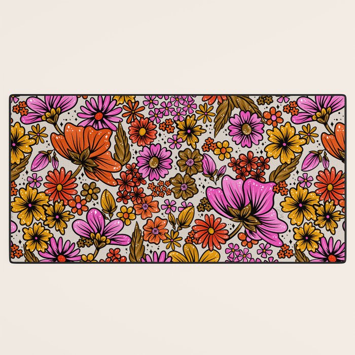 Retro Flower Power - Pink & Red Desk Mat Gallery Image 3
