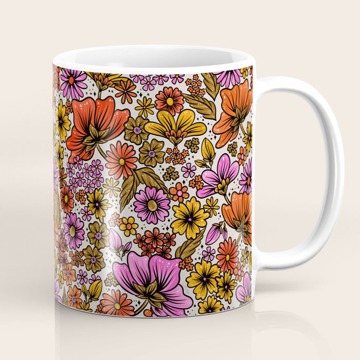 Retro Flower Power - Pink & Red Coffee Mug Gallery Image 1