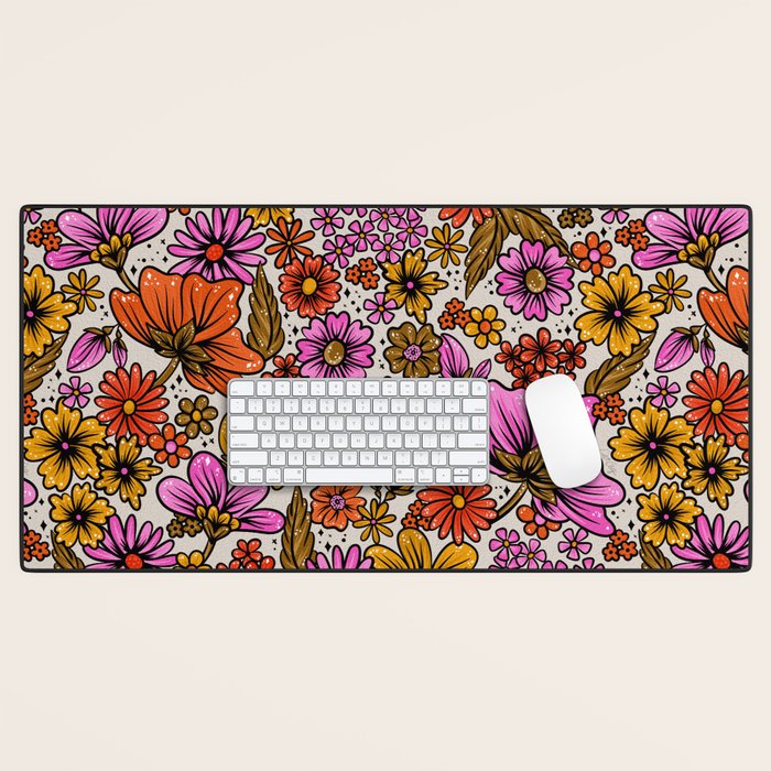 Retro Flower Power - Pink & Red Desk Mat Gallery Image 1