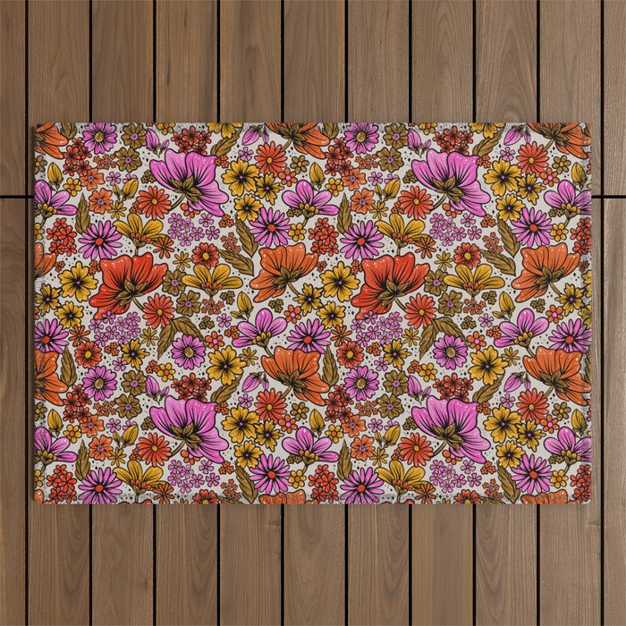 Retro Flower Power - Pink & Red Outdoor Rug Gallery Image 1