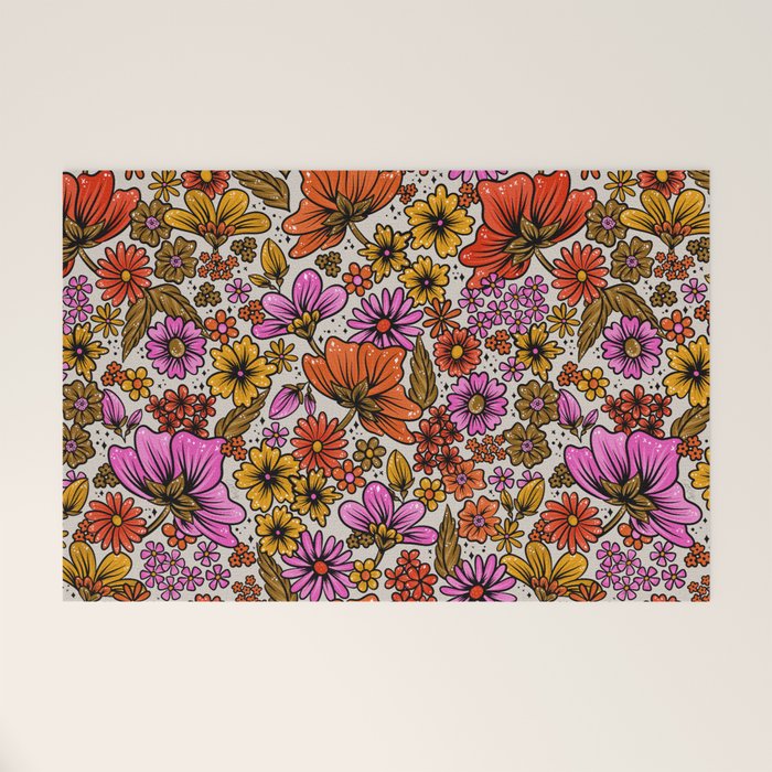 Retro Flower Power - Pink & Red Welcome Mat Gallery Image 1