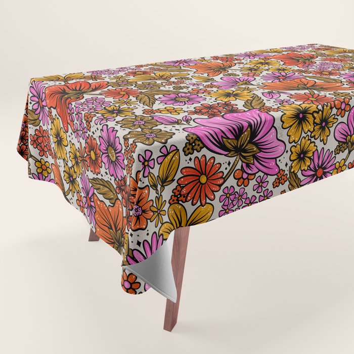 Retro Flower Power - Pink & Red Tablecloth Gallery Image 1
