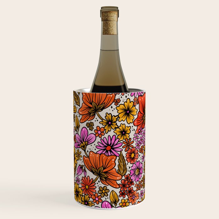 Retro Flower Power - Pink & Red Wine Chiller Gallery Image 1