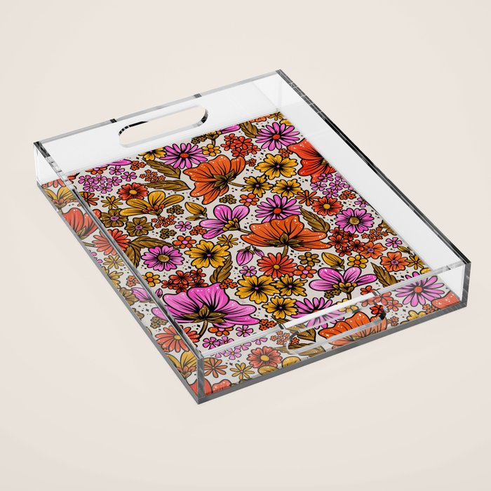 Retro Flower Power - Pink & Red Acrylic Tray Gallery Image 1