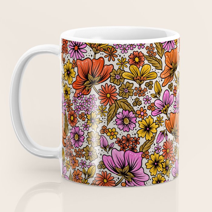 Retro Flower Power - Pink & Red Coffee Mug Gallery Image 3