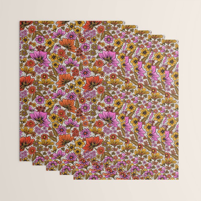 Retro Flower Power - Pink & Red Wrapping Paper Gallery Image 3