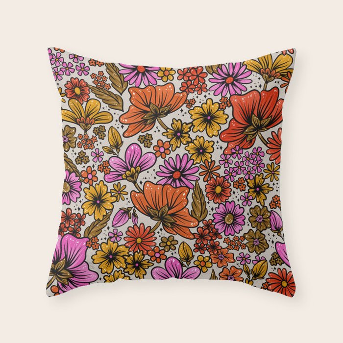 Retro Flower Power - Pink & Red Throw Pillow Gallery Image 6