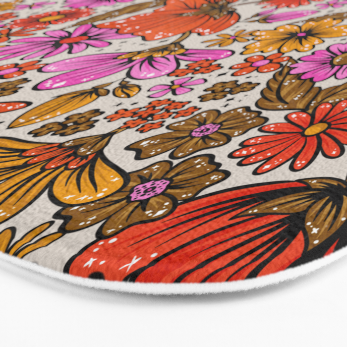 Retro Flower Power - Pink & Red Bath Mat Gallery Image 3