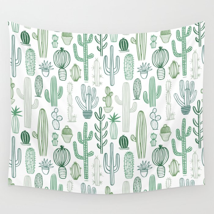 Cactus plant hand drawn doodle pattern Wall Tapestry Gallery Image 1