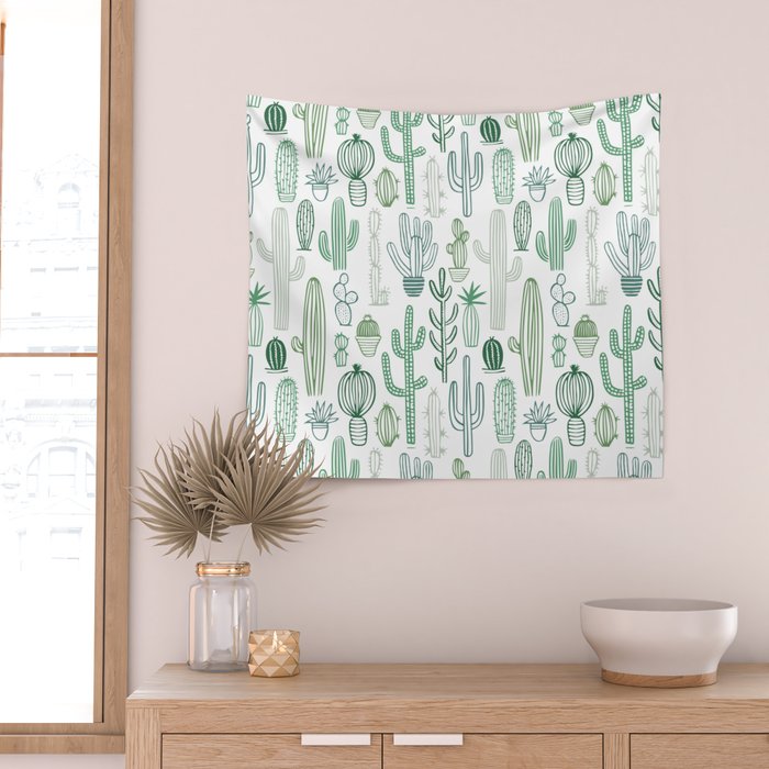 Cactus plant hand drawn doodle pattern Wall Tapestry Gallery Image 2