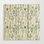 Cactus plant hand drawn doodle pattern Wood Wall Art Gallery Image 1
