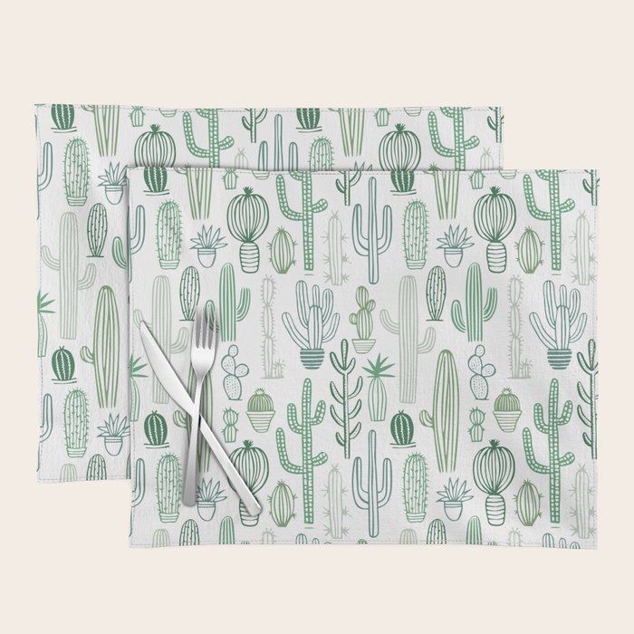 Cactus plant hand drawn doodle pattern Placemat Gallery Image 1