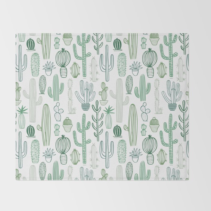 Cactus plant hand drawn doodle pattern Throw Blanket Gallery Image 2