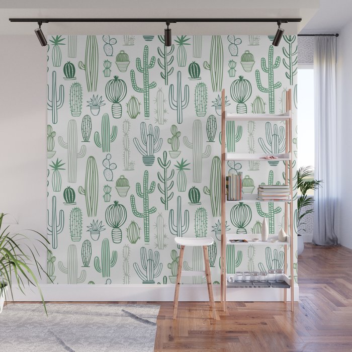 Cactus plant hand drawn doodle pattern Wall Mural Gallery Image 1