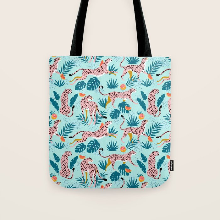 Cheetahs In The Grapefruit Grove, Tropical Jungle bohemian Wildlife, Tiger Wild Cat Nature Forest Tote Bag Gallery Image 1